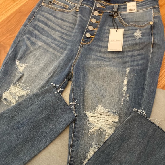 Judy Blue High Rise ButtonUp Straight Ripped Jeans - Picture 9 of 13